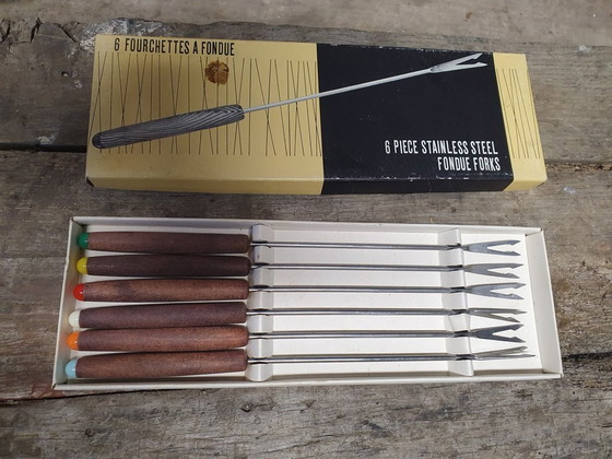 Image 1 of 2113 Fourchettes à fondue vintage, 6 pièces en boîte