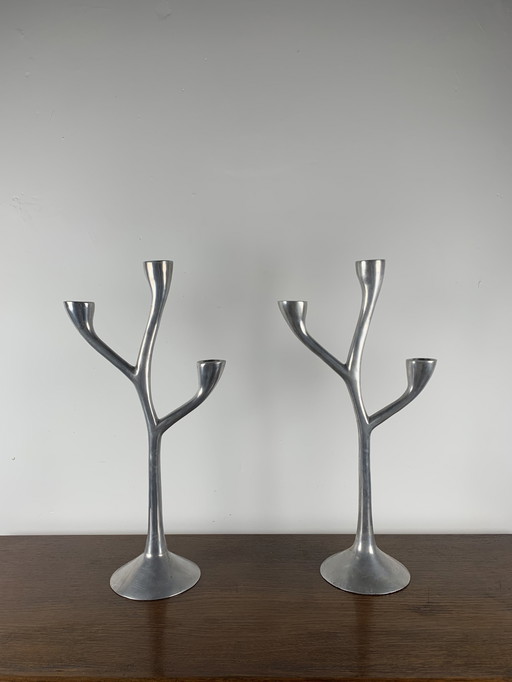 Paire de bougeoirs vintage en fonte d'aluminium, 1970 , Danemark