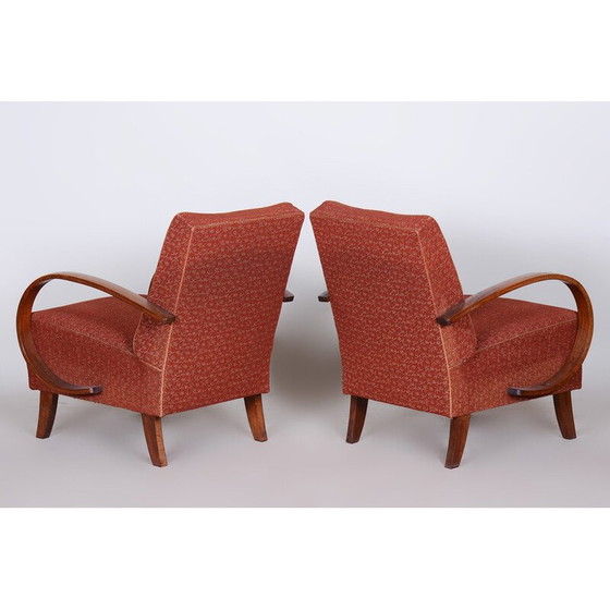 Image 1 of Paire de fauteuils Art déco tchèques en bois de hêtre rouge par Jindrich Halabala pour Up Zavody, années 1930