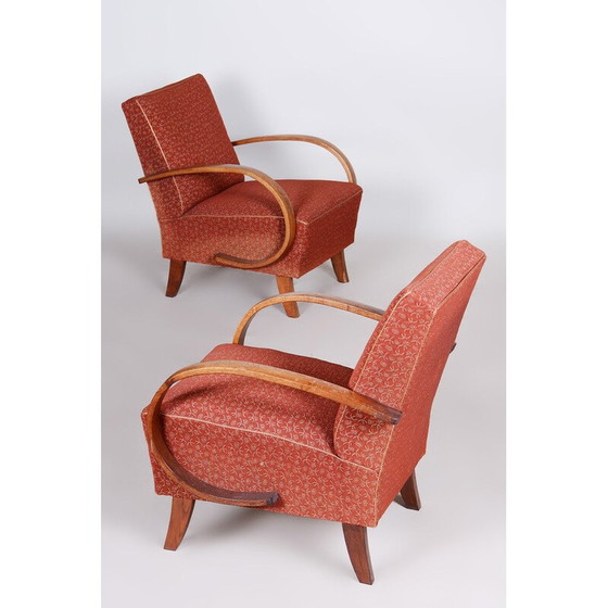 Image 1 of Paire de fauteuils Art déco tchèques en bois de hêtre rouge par Jindrich Halabala pour Up Zavody, années 1930