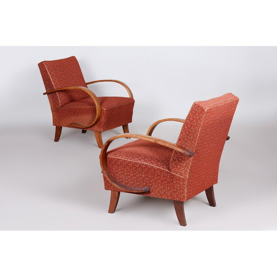 Image 1 of Paire de fauteuils Art déco tchèques en bois de hêtre rouge par Jindrich Halabala pour Up Zavody, années 1930