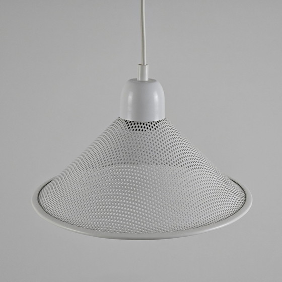 Image 1 of Lampe pendante conique en métal perforé L.U.M. des années 1980.