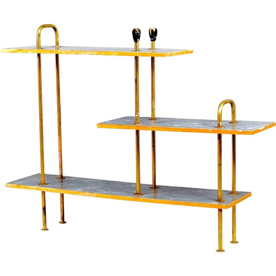 Image 1 of Table console vintage en contreplaqué et laiton, 1950