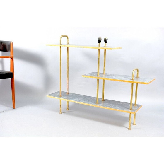 Image 1 of Table console vintage en contreplaqué et laiton, 1950