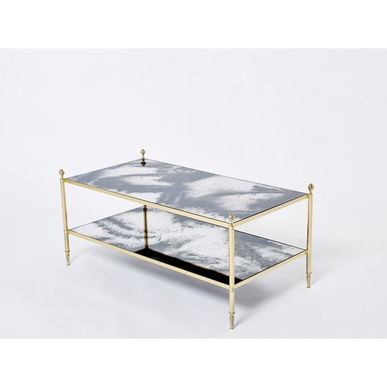 Image 1 of Table basse vintage en laiton, chrome et miroir par Jansen, 1970