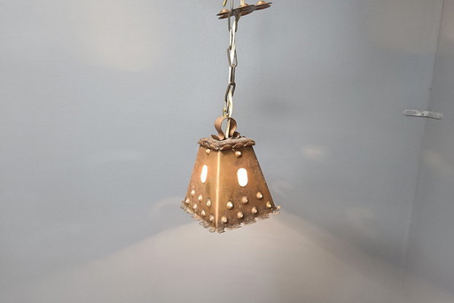 Lampe pendante brutaliste en cuivre, 1970S