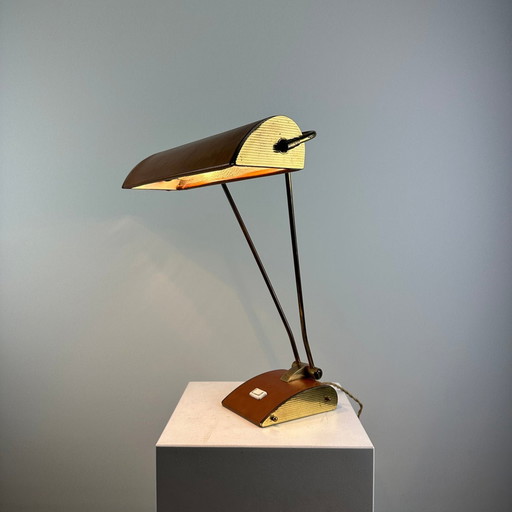 Lampe de bureau Jumo en laiton et cuir par Eileen Grey, années 1930