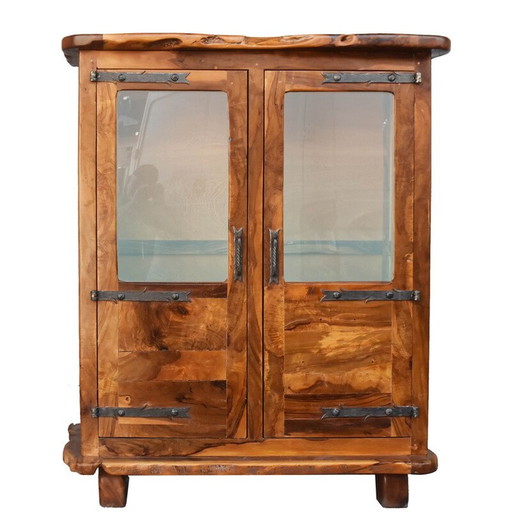 Armoire vintage Brutaliste forme libre en olivier 1970