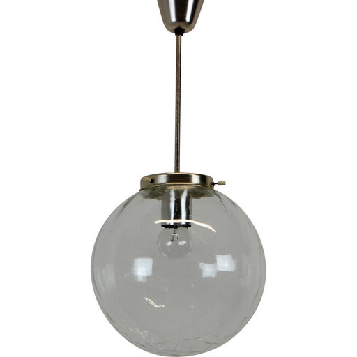 Lampe suspendue vintage en verre et métal, Tchécoslovaquie, années 1970