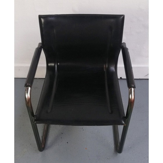 Image 1 of Fauteuil vintage en cuir noir Matteo Grassi