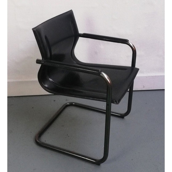 Image 1 of Fauteuil vintage en cuir noir Matteo Grassi
