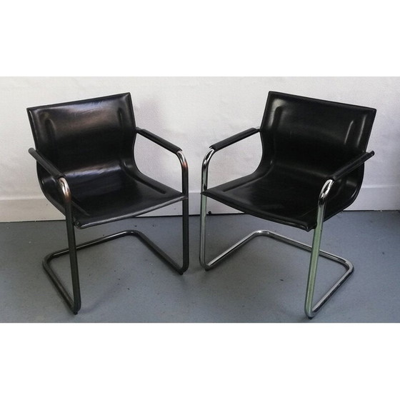 Image 1 of Fauteuil vintage en cuir noir Matteo Grassi