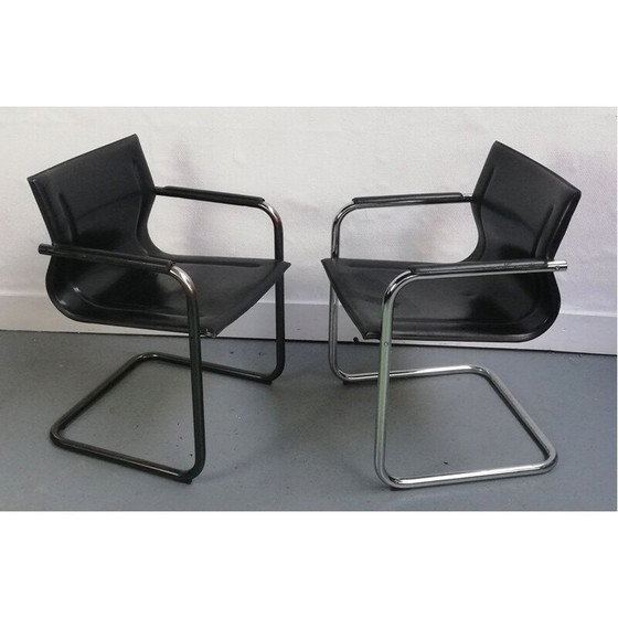 Image 1 of Fauteuil vintage en cuir noir Matteo Grassi
