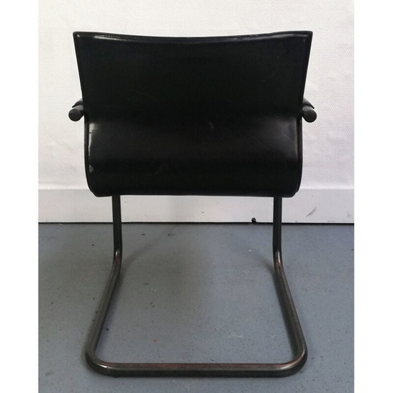 Image 1 of Fauteuil vintage en cuir noir Matteo Grassi