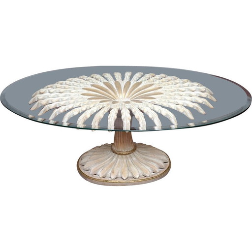 Table basse vintage en bois et verre par Chelini Florence, Italie 1970