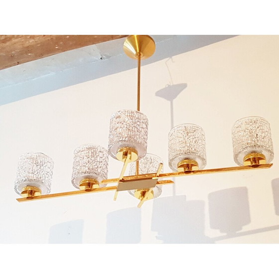Image 1 of Lustre vintage en laiton et verre, France