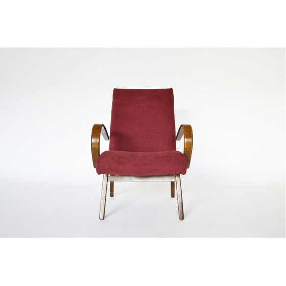 Image 1 of Fauteuil vintage rouge bourgogne modèle 53 par Jaroslav Smidek pour Ton, 1960s