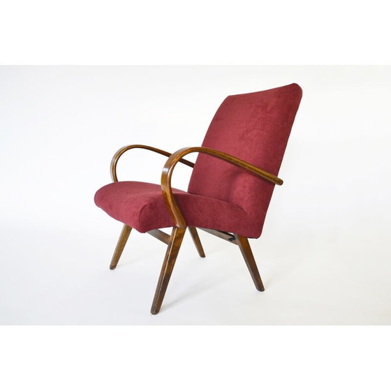 Image 1 of Fauteuil vintage rouge bourgogne modèle 53 par Jaroslav Smidek pour Ton, 1960s