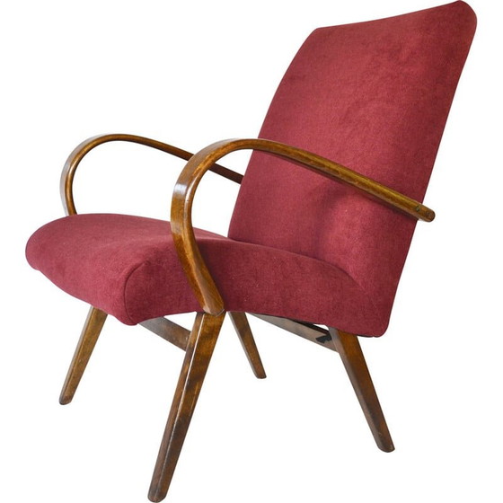 Image 1 of Fauteuil vintage rouge bourgogne modèle 53 par Jaroslav Smidek pour Ton, 1960s