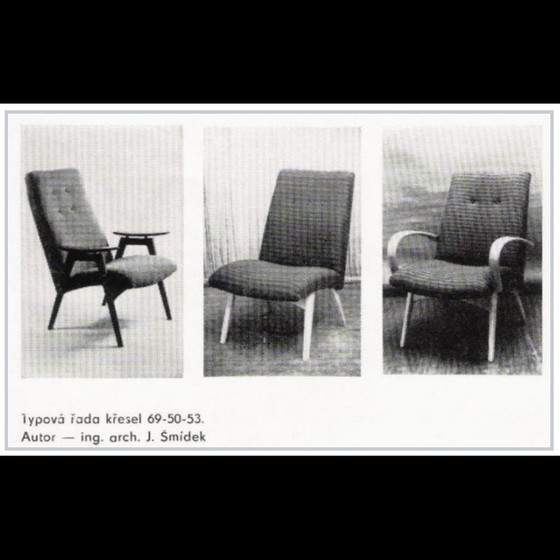 Image 1 of Fauteuil vintage rouge bourgogne modèle 53 par Jaroslav Smidek pour Ton, 1960s