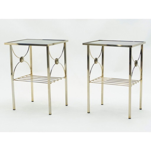 Paire de canapés vintage en métal et verre opalin noir années 1960