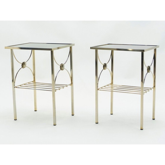 Image 1 of Paire de canapés vintage en métal et verre opalin noir années 1960