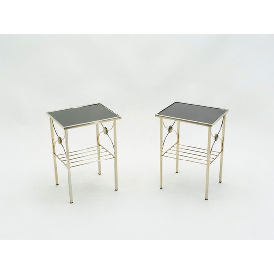 Image 1 of Paire de canapés vintage en métal et verre opalin noir années 1960