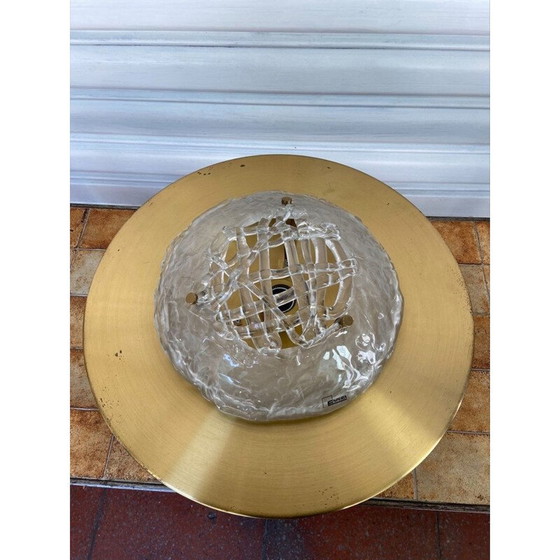 Image 1 of Plafonnier vintage en verre de Murano et laiton modèle "Pompeo" par Angelo Brotto pour Esperia, 1980