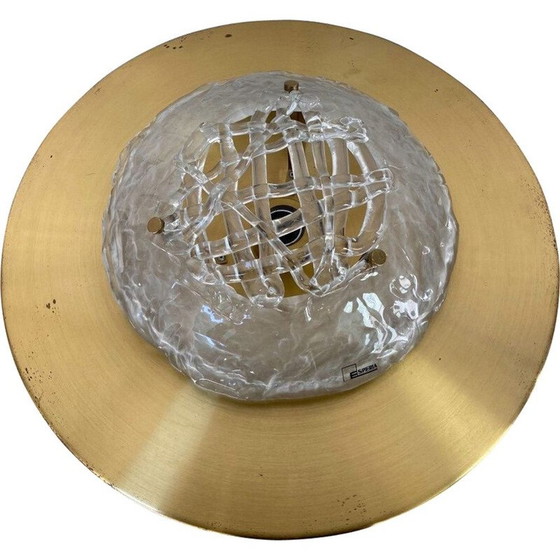 Image 1 of Plafonnier vintage en verre de Murano et laiton modèle "Pompeo" par Angelo Brotto pour Esperia, 1980