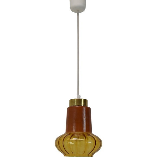 Lampe suspendue en verre et laiton du milieu du siècle, Tchécoslovaquie, années 1960