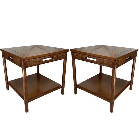 Image 1 of Table basse en bois et rotin par Gasparucci Italie, 1970S