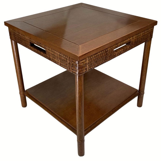 Image 1 of Table basse en bois et rotin par Gasparucci Italie, 1970S