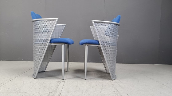 Image 1 of Ensemble de 6 chaises de salle à manger postmodernes en tissu et métal, 1980S