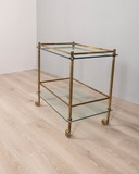 Chariot de cuisine vintage des années 1960 en laiton doré et verre, design italien