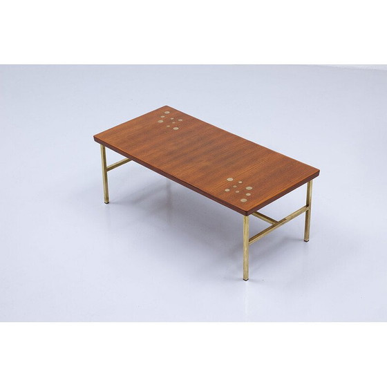 Image 1 of Table basse vintage en laiton et teck, Suède 1960