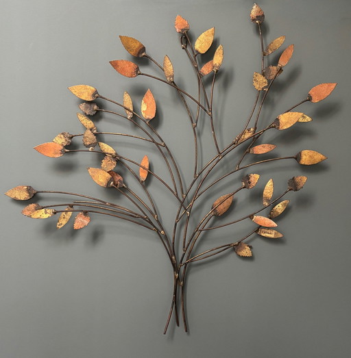 1X Sculpture murale Branche avec feuilles dorées, Designer William Bowie