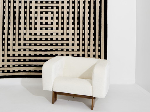 Marcello Morandini Tapis de laine touffeté Kinetic noir et beige 1989