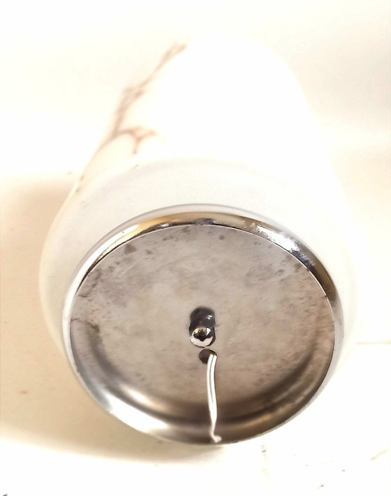 Image 1 of Lampe De Sol Double Éclairage Opaline Blanche Effet Givré Marbrures Brunes 