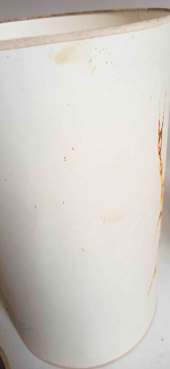 Image 1 of Lampe De Sol Double Éclairage Opaline Blanche Effet Givré Marbrures Brunes 