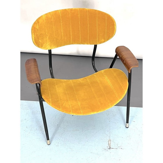 Image 1 of Chaise vintage en velours jaune par Gastone Rinaldi pour Rima, Italie 1950s