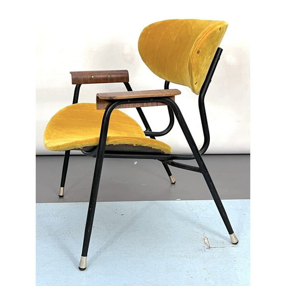 Image 1 of Chaise vintage en velours jaune par Gastone Rinaldi pour Rima, Italie 1950s