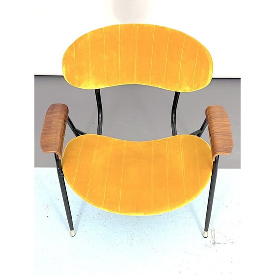 Image 1 of Chaise vintage en velours jaune par Gastone Rinaldi pour Rima, Italie 1950s