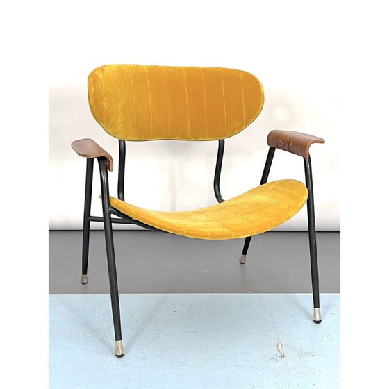 Image 1 of Chaise vintage en velours jaune par Gastone Rinaldi pour Rima, Italie 1950s