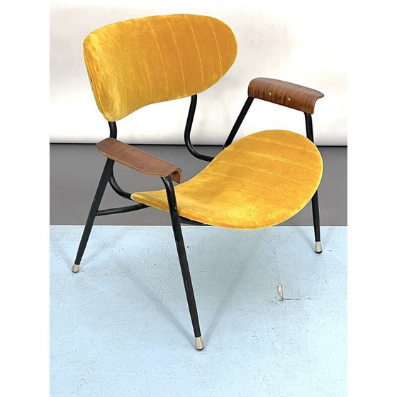 Image 1 of Chaise vintage en velours jaune par Gastone Rinaldi pour Rima, Italie 1950s