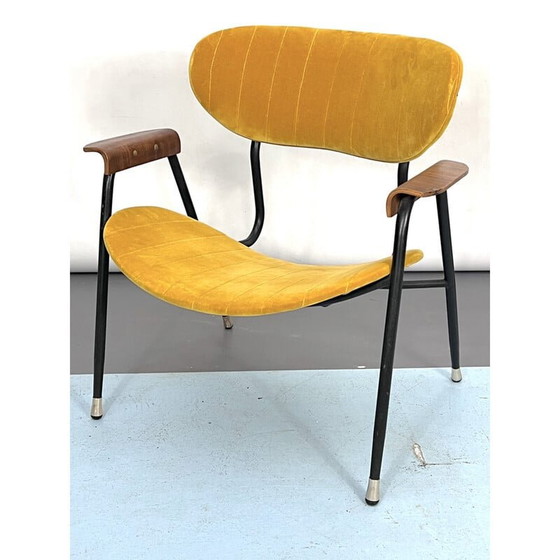 Image 1 of Chaise vintage en velours jaune par Gastone Rinaldi pour Rima, Italie 1950s