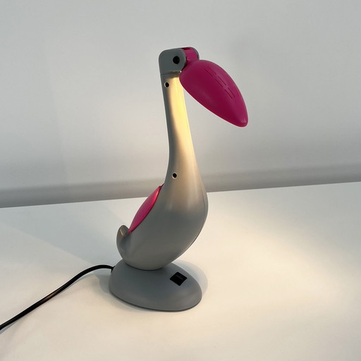 Lampe de bureau Toucan rose et gris, 1980S