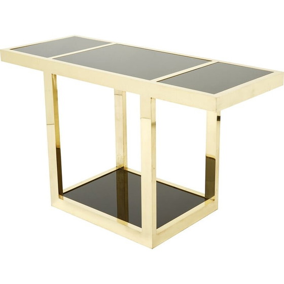 Image 1 of Console vintage en laiton et verre opalin noir, Italie 1970