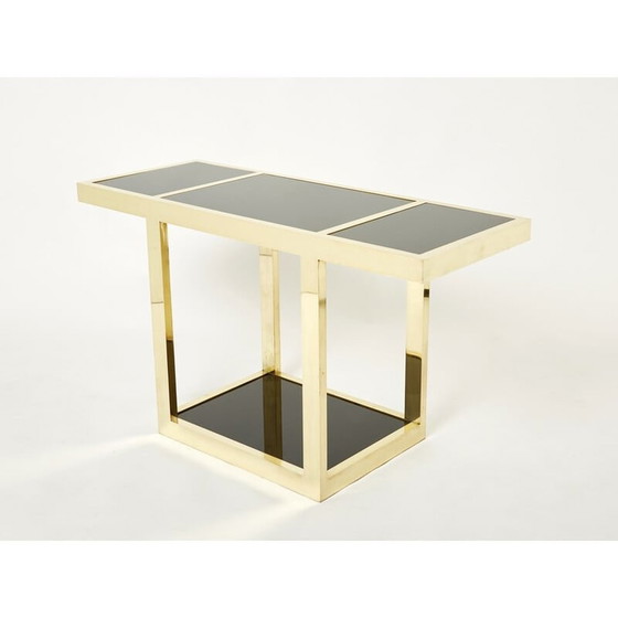 Image 1 of Console vintage en laiton et verre opalin noir, Italie 1970
