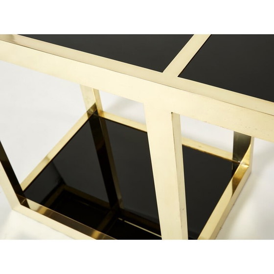 Image 1 of Console vintage en laiton et verre opalin noir, Italie 1970