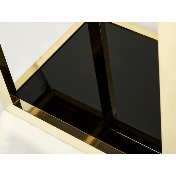 Image 1 of Console vintage en laiton et verre opalin noir, Italie 1970